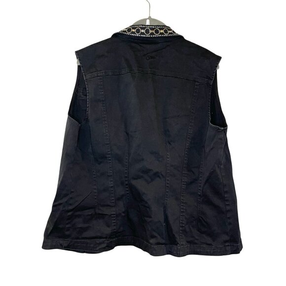 Christine Alexander BLING Rhinestone Studded Open Front Denim Vest‎ Black XL - Picture 3 of 6